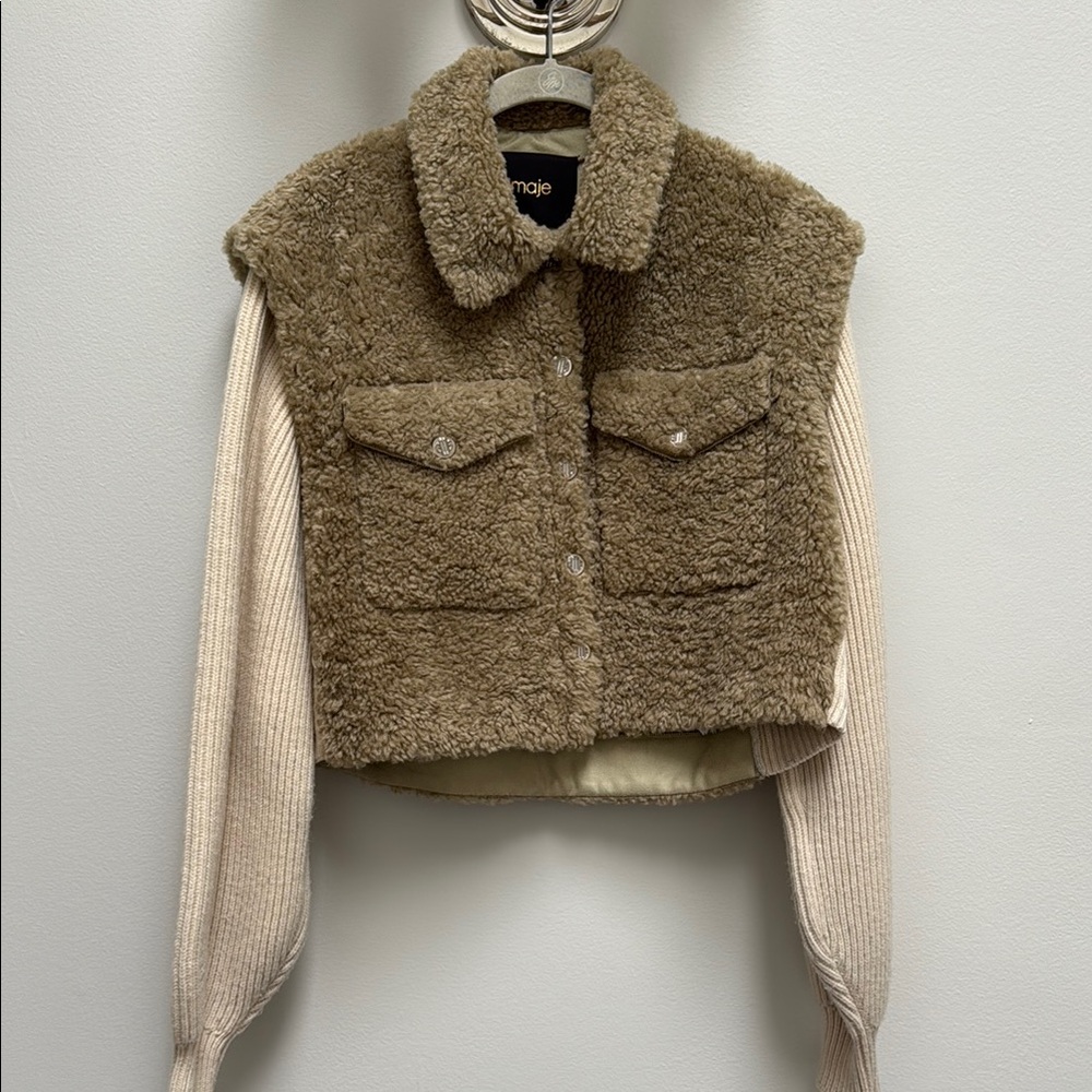 Maje Women's Tan Shearling Jacket Sz 34/XS